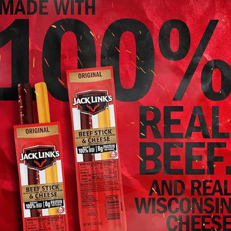 JACK LINKS ORIGINAL BEEF CHEESE SNACK PACK, 16 COUNT, 100 BEEF, REAL WISCONSIN CHEESE