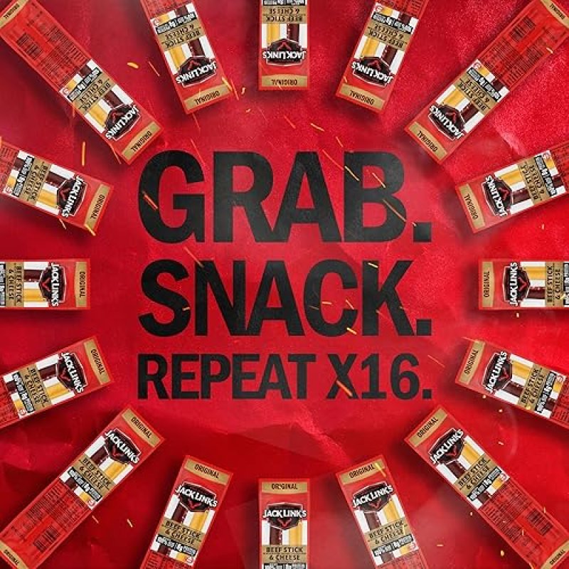 JACK LINKS ORIGINAL BEEF CHEESE SNACK PACK, 16 COUNT, 100 BEEF, REAL WISCONSIN CHEESE