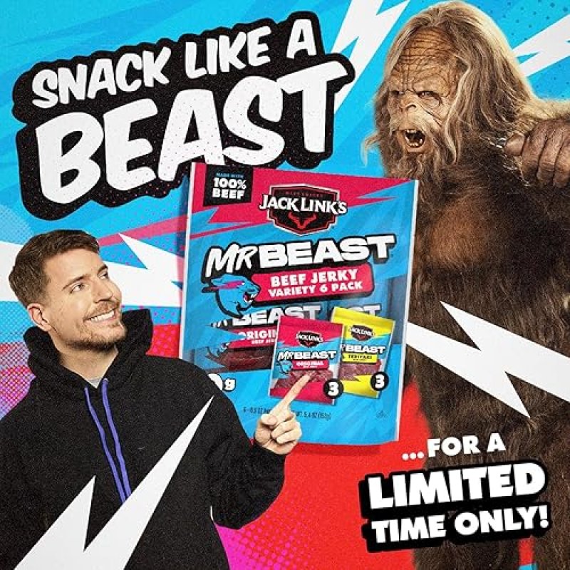 JACK LINKS X MRBEAST BEEF JERKY VARIETY PACK - ORIGINAL TERIYAKI, 6 COUNT, HIGH PROTEIN SNACKS