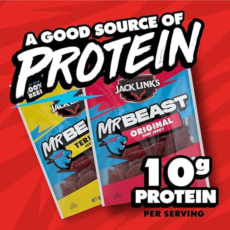 JACK LINKS X MRBEAST BEEF JERKY VARIETY PACK - ORIGINAL TERIYAKI, 6 COUNT, HIGH PROTEIN SNACKS
