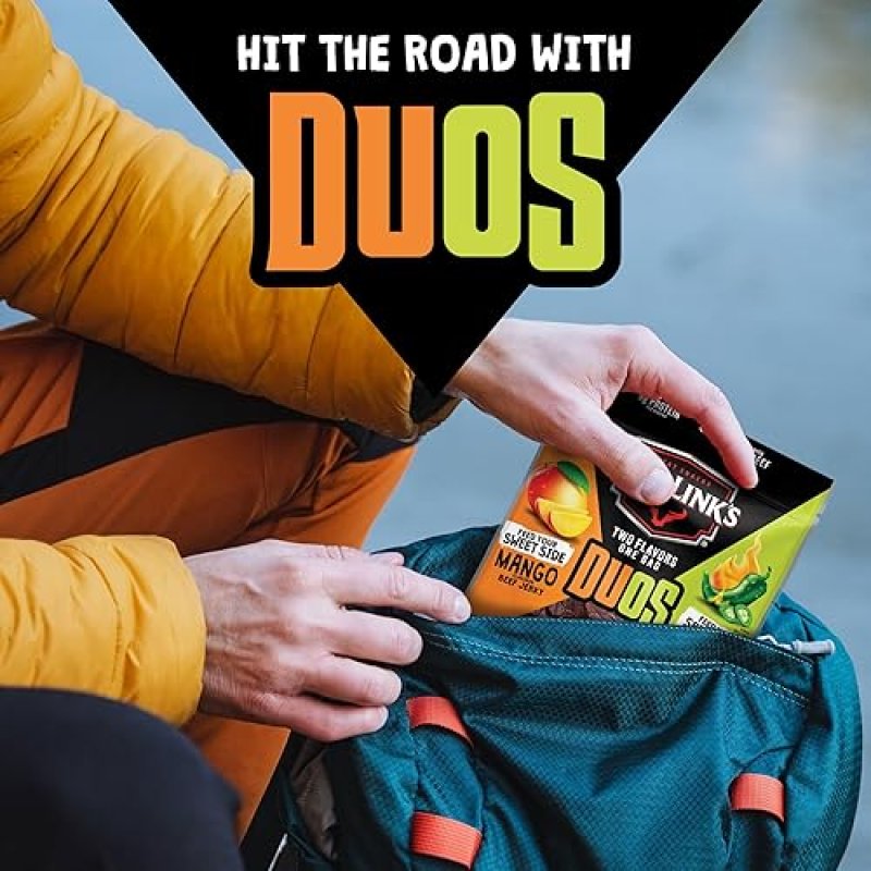 JACK LINKS DUOS JALAPEñO MANGO BEEF JERKY SNACK PACKS, 9G PROTEIN, 3.25OZ, 8 COUNT BULK