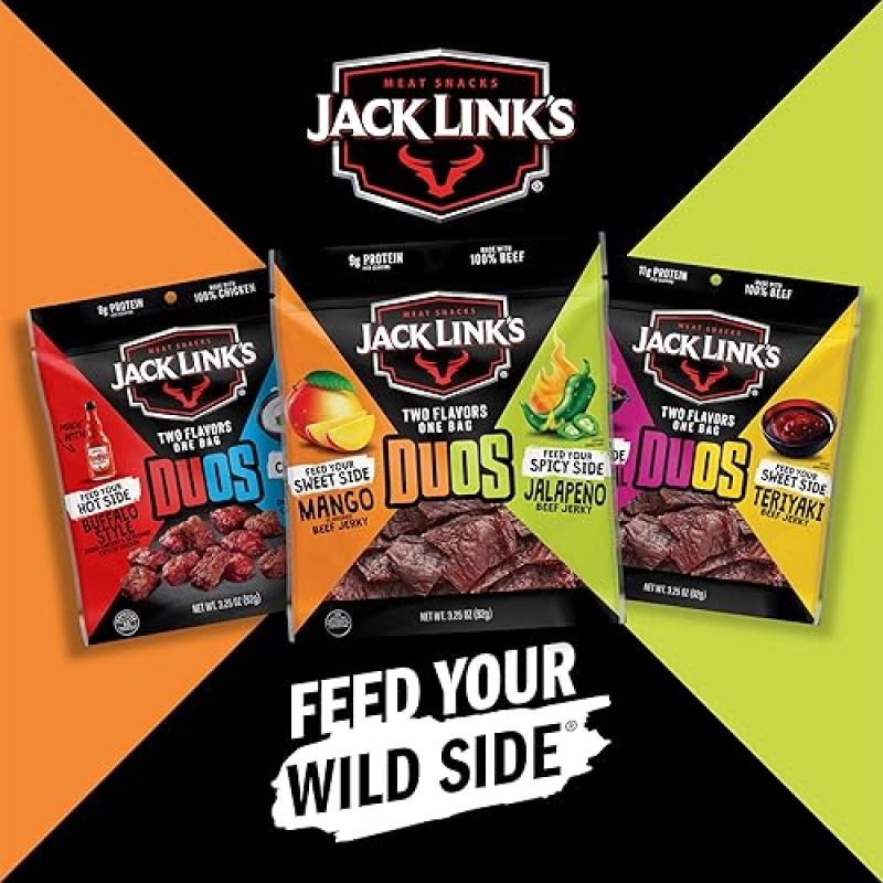 JACK LINKS DUOS JALAPEñO MANGO BEEF JERKY SNACK PACKS, 9G PROTEIN, 3.25OZ, 8 COUNT BULK