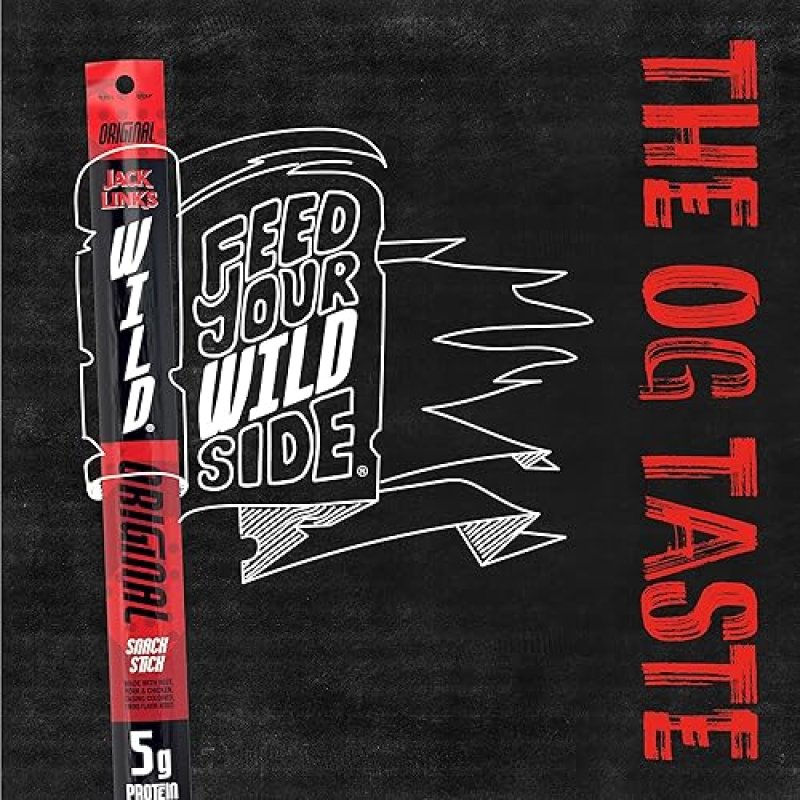 JACK LINKS WILD ORIGINAL PROTEIN SNACK STICKS, KETO FRIENDLY, 5G PROTEIN, 1OZ, PACK OF 20