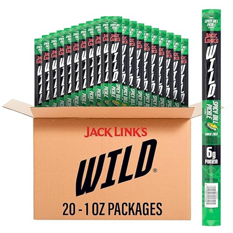 JACK LINKS WILD SPICY DILL PICKLE MEAT STICKS - HIGH PROTEIN READY-TO-EAT SNACKS, 20 PACK