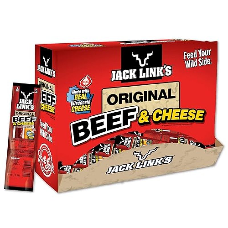 JACK LINK S ORIGINAL BEEF CHEESE COMBO PACK, 48 COUNT, 1.2 OZ, 7G PROTEIN, REAL WISCONSIN CHEESE