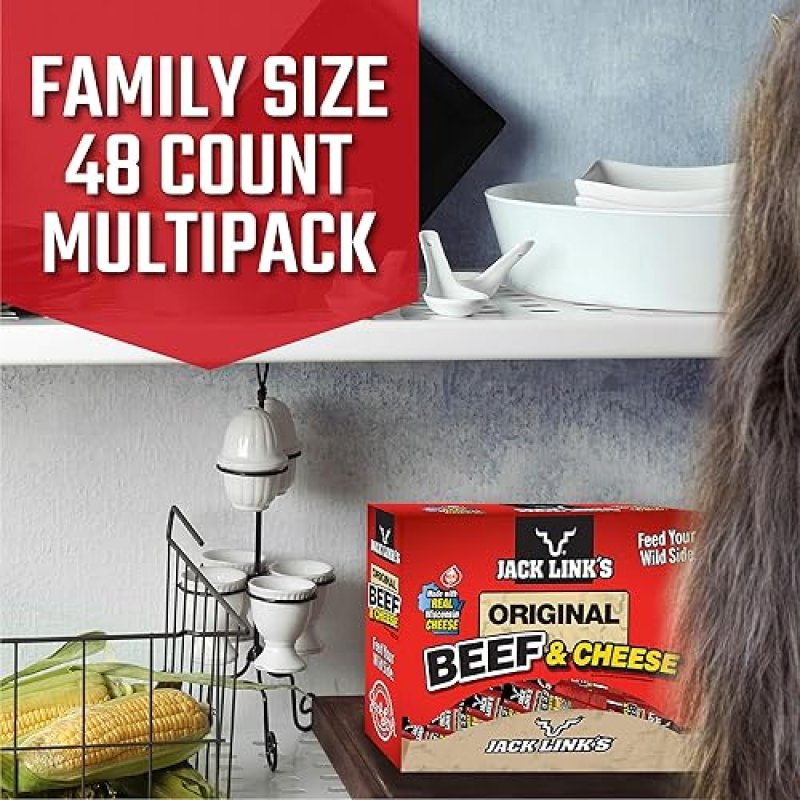 JACK LINK S ORIGINAL BEEF CHEESE COMBO PACK, 48 COUNT, 1.2 OZ, 7G PROTEIN, REAL WISCONSIN CHEESE