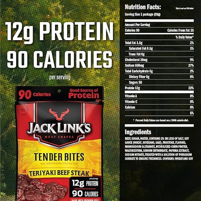 JACK LINKS TERIYAKI BEEF STEAK TENDER BITES, PREMIUM CUTS, 1.25OZ PACK OF 10
