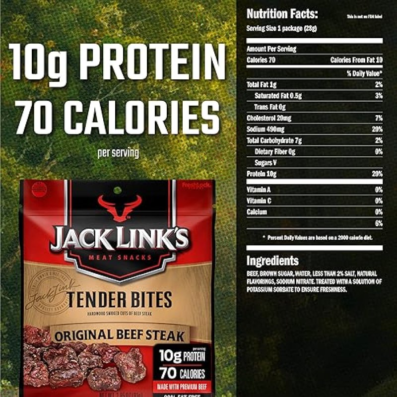 JACK LINKS ORIGINAL BEEF TENDER JERKY BITES 2.85 OZ HIGH PROTEIN, NO MSG, NO NITRATES
