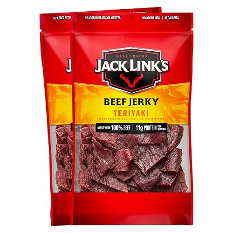 JACK LINKS TERIYAKI BEEF JERKY 2-PACK, 9 OZ BAGS - HIGH PROTEIN SNACK, 100 REAL BEEF
