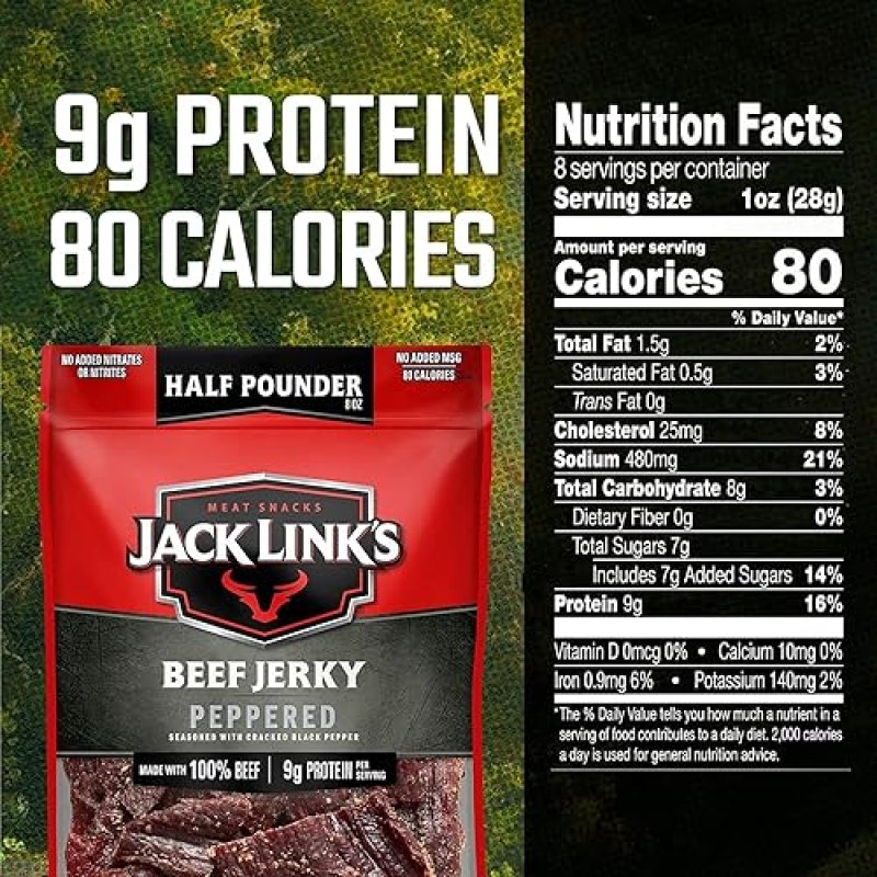 JACK LINKS PEPPERED BEEF JERKY 1 2 LB PREMIUM CUTS PEPPERED BEEF STEAK 2 OZ PACK OF 12