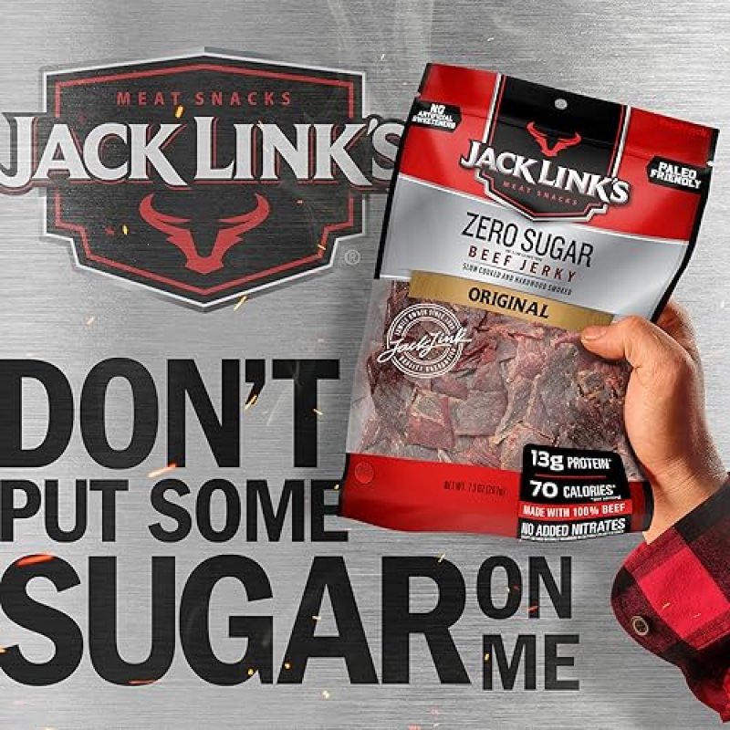 JACK LINKS ORIGINAL ZERO SUGAR BEEF JERKY 2-PACK 7.3 OZ - HIGH PROTEIN, 100 REAL BEEF SNACKS