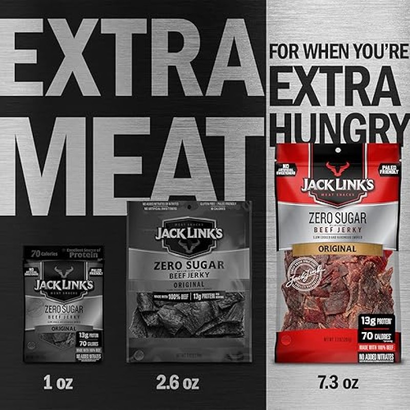JACK LINKS ORIGINAL ZERO SUGAR BEEF JERKY 2-PACK 7.3 OZ - HIGH PROTEIN, 100 REAL BEEF SNACKS