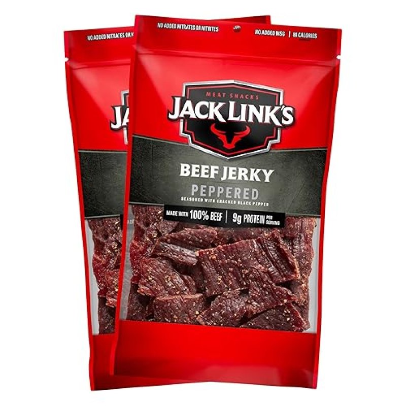 JACK LINKS PEPPERED BEEF JERKY 9OZ 2 PACK - 100 REAL BEEF, HIGH PROTEIN SNACK, READY TO EAT
