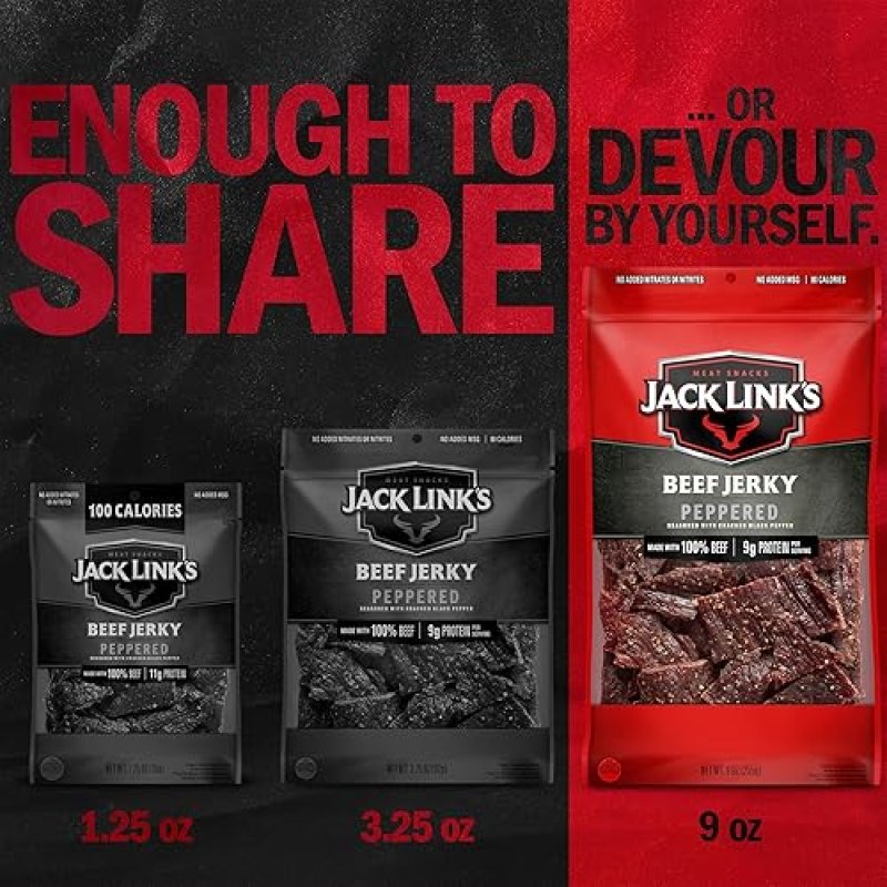 JACK LINKS PEPPERED BEEF JERKY 9OZ 2 PACK - 100 REAL BEEF, HIGH PROTEIN SNACK, READY TO EAT