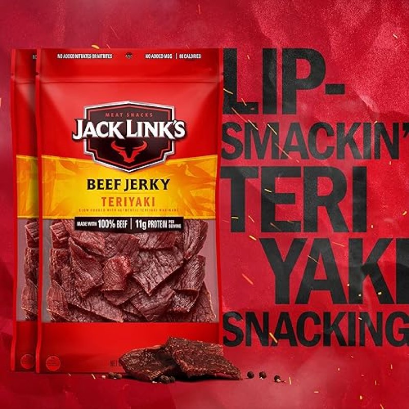 JACK LINKS TERIYAKI BEEF JERKY 2-PACK 9 OZ - HIGH PROTEIN READY-TO-EAT SNACK, 100 REAL BEEF