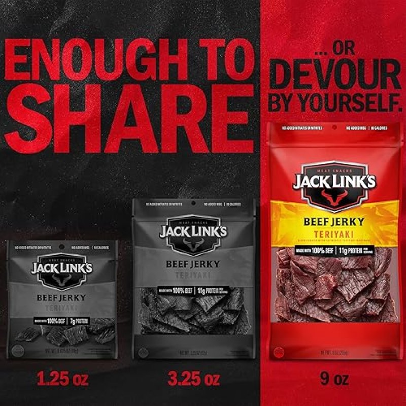 JACK LINKS TERIYAKI BEEF JERKY 2-PACK 9 OZ - HIGH PROTEIN READY-TO-EAT SNACK, 100 REAL BEEF