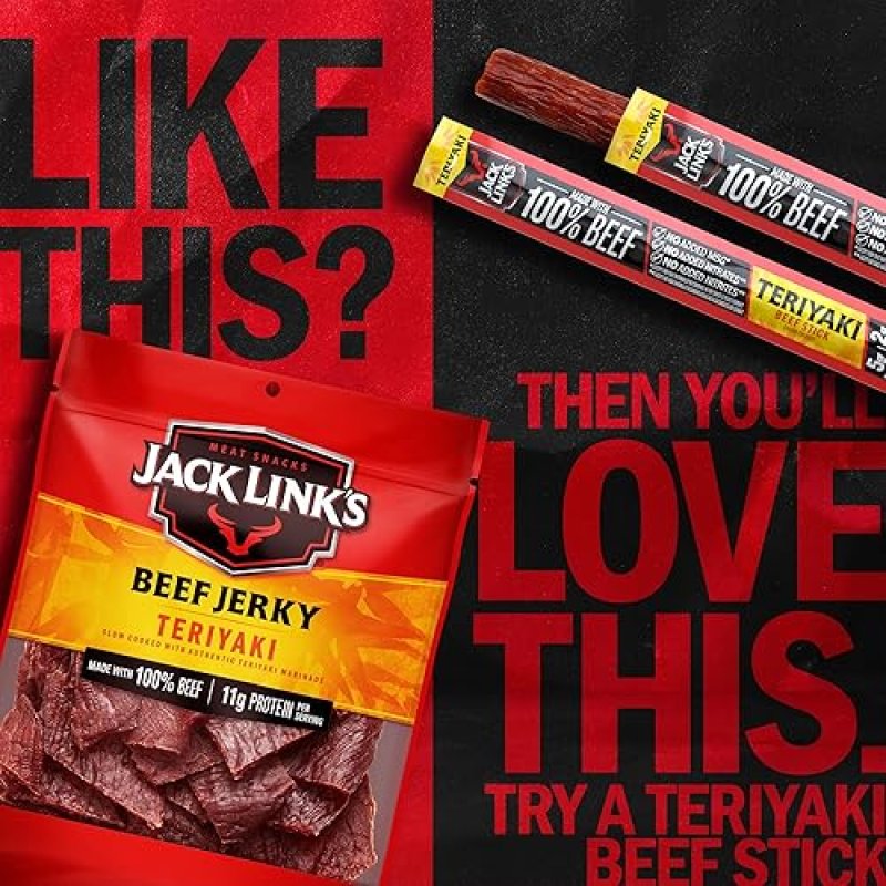 JACK LINKS TERIYAKI BEEF JERKY 2-PACK 9 OZ - HIGH PROTEIN READY-TO-EAT SNACK, 100 REAL BEEF