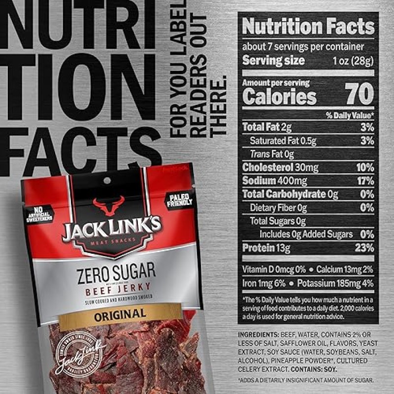 JACK LINKS ORIGINAL ZERO SUGAR BEEF JERKY 2 PACK 7.3OZ - HIGH PROTEIN, 100 REAL BEEF SNACK