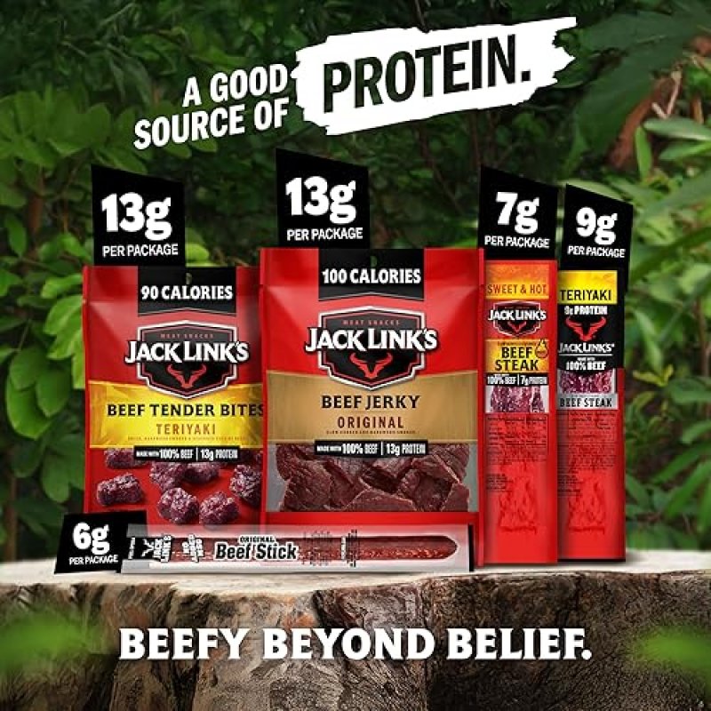 JACK LINKS BEEF JERKY VARIETY PACK - 15 ASSORTED MEAT SNACKS - 100 REAL BEEF GIFT FOR HIM
