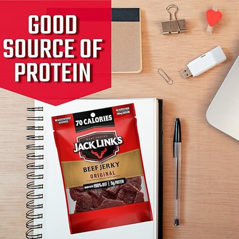 JACK LINKS ORIGINAL BEEF JERKY MULTIPACK, 48 PACKS, 0.85 OZ EACH HIGH PROTEIN SNACK