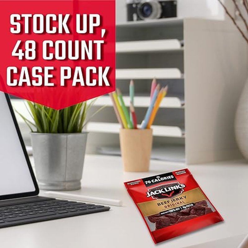 JACK LINKS ORIGINAL BEEF JERKY MULTIPACK, 48 PACKS, 0.85 OZ EACH HIGH PROTEIN SNACK