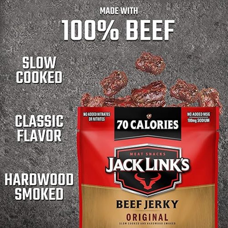 JACK LINKS ORIGINAL BEEF JERKY MULTIPACK, 48 PACKS, 0.85 OZ EACH HIGH PROTEIN SNACK