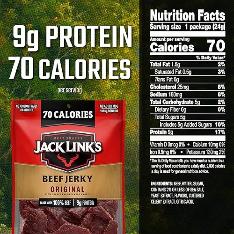 JACK LINKS ORIGINAL BEEF JERKY MULTIPACK, 48 PACKS, 0.85 OZ EACH HIGH PROTEIN SNACK