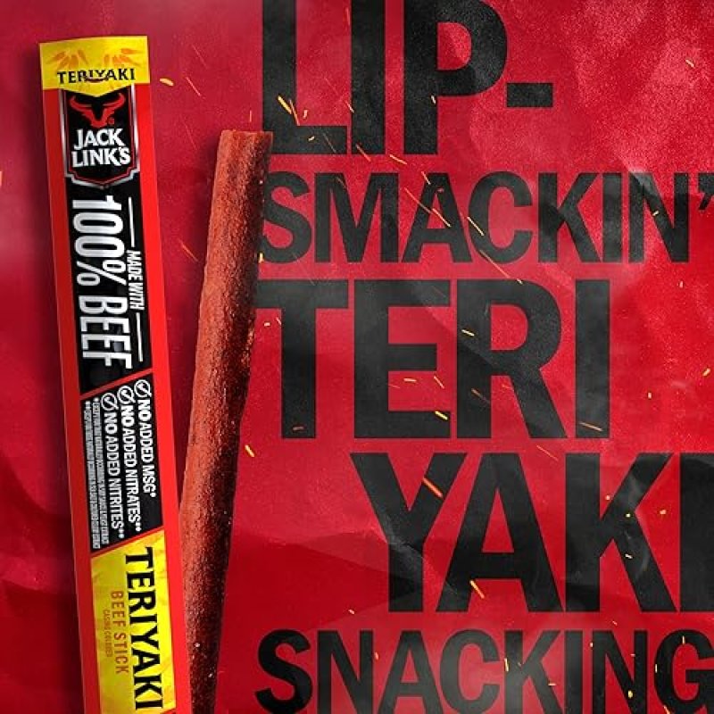 JACK LINKS TERIYAKI BEEF STICKS - 5G PROTEIN, 100 BEEF, KETO FRIENDLY, 20 COUNT, 0.92 OZ