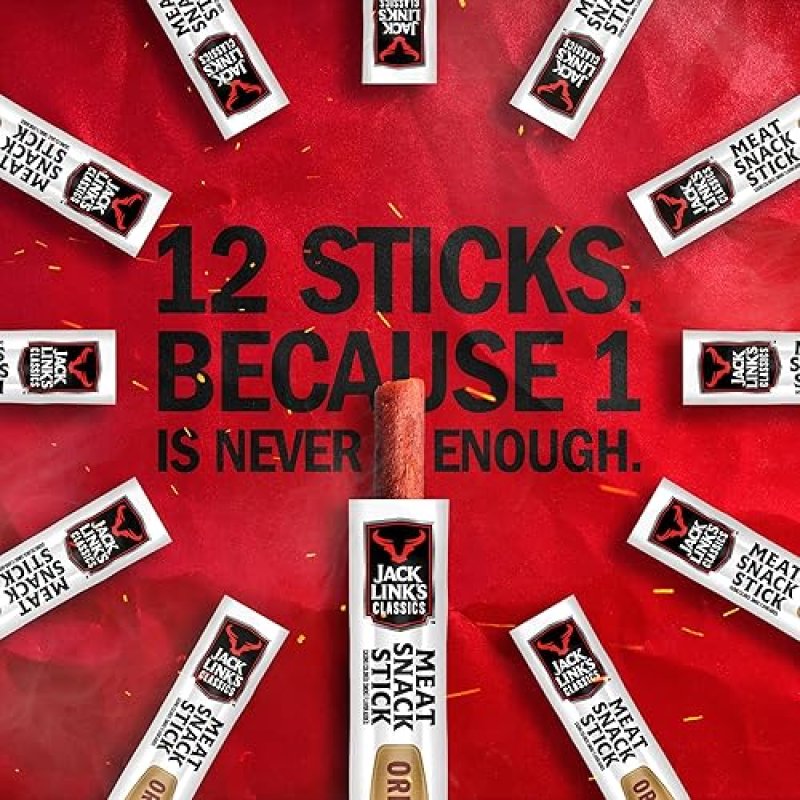 JACK LINKS ORIGINAL MEAT STICKS, 5G PROTEIN, BEEF PORK, KETO FRIENDLY, 20 PACK, 0.8OZ EACH