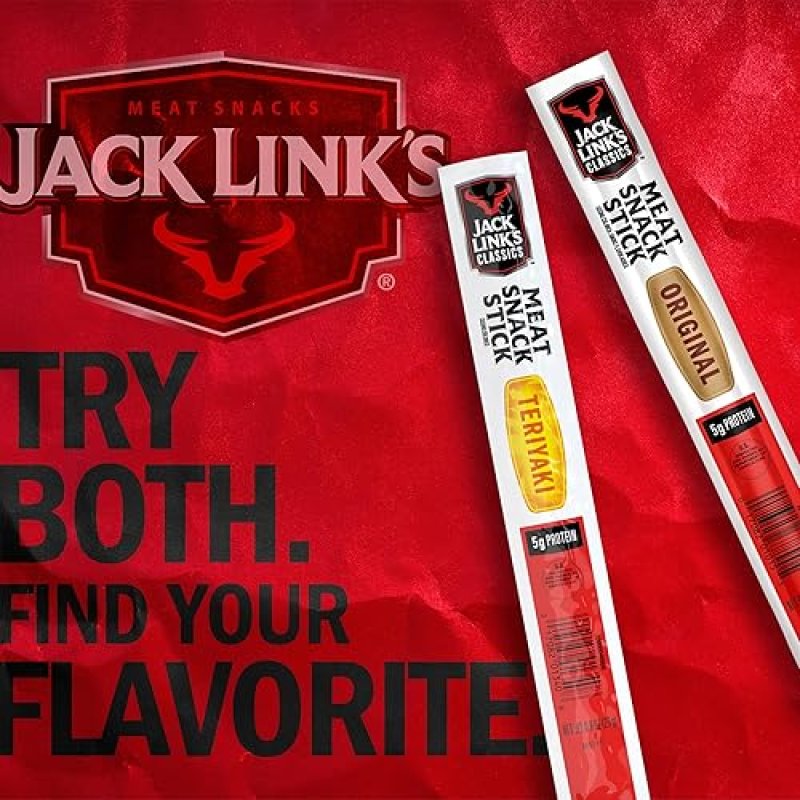 JACK LINKS ORIGINAL MEAT STICKS, 5G PROTEIN, BEEF PORK, KETO FRIENDLY, 20 PACK, 0.8OZ EACH