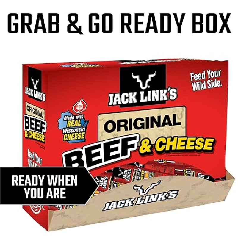 JACK LINK S ORIGINAL BEEF CHEESE COMBO PACK, 48 COUNT, 1.2 OZ, REAL WISCONSIN CHEESE, 7G PROTEIN