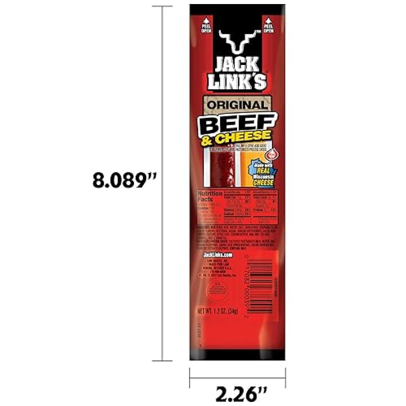 JACK LINK S ORIGINAL BEEF CHEESE COMBO PACK, 48 COUNT, 1.2 OZ, REAL WISCONSIN CHEESE, 7G PROTEIN