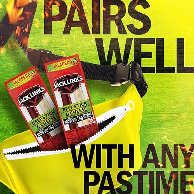 JACK LINKS JALAPENO BEEF CHEESE SNACK PACK, 16 COUNT, 100 BEEF, REAL WISCONSIN CHEESE