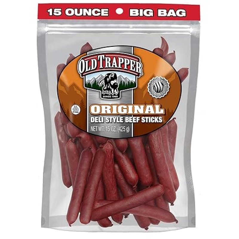 OLD TRAPPER ORIGINAL DELI-STYLE BEEF STICKS 15OZ HIGH PROTEIN, SUGAR-FREE SNACK PACK