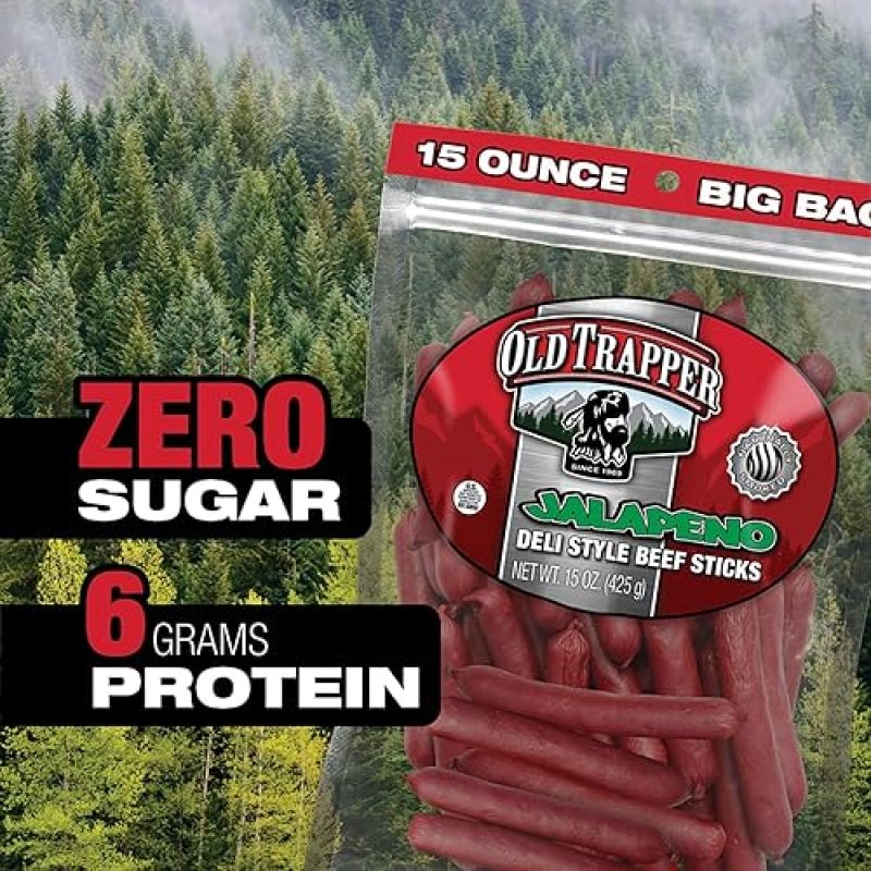OLD TRAPPER JALAPEñO BEEF STICKS 15OZ SPICY, HIGH PROTEIN, SUGAR-FREE SNACK PACK