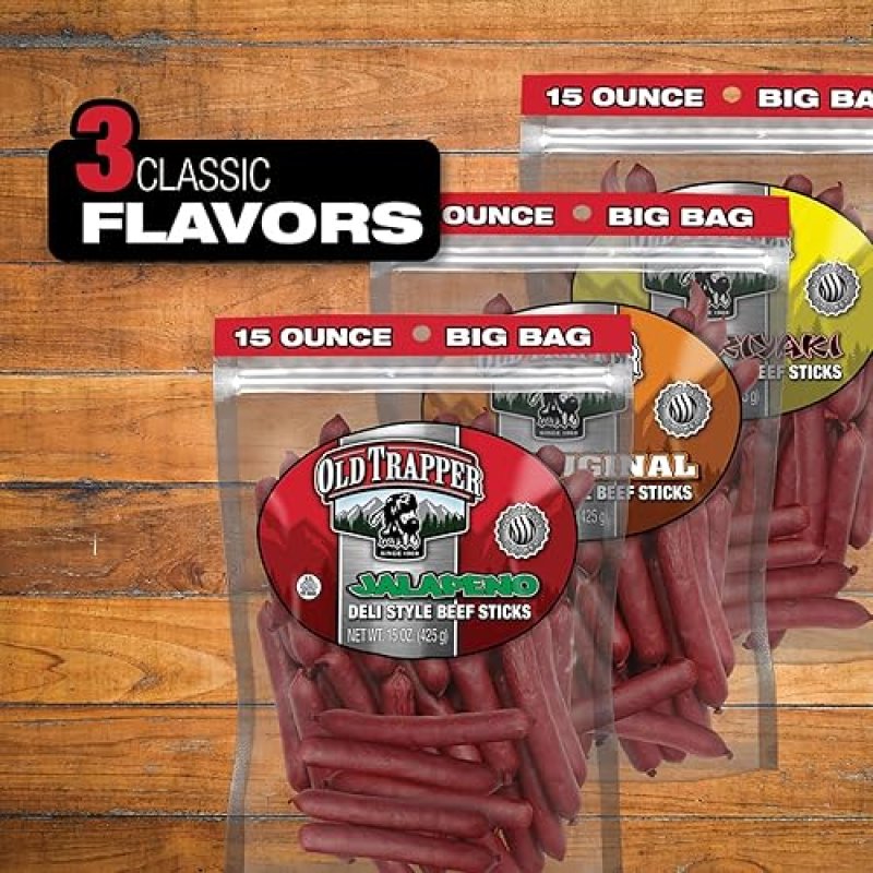 OLD TRAPPER JALAPEñO BEEF STICKS 15OZ SPICY, HIGH PROTEIN, SUGAR-FREE SNACK PACK