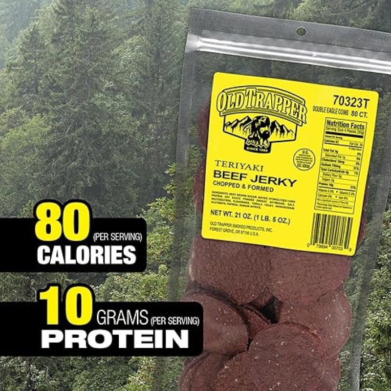 OLD TRAPPER DOUBLE EAGLE TERIYAKI BEEF JERKY 21OZ NATURAL WOOD SMOKED HIGH PROTEIN SNACK
