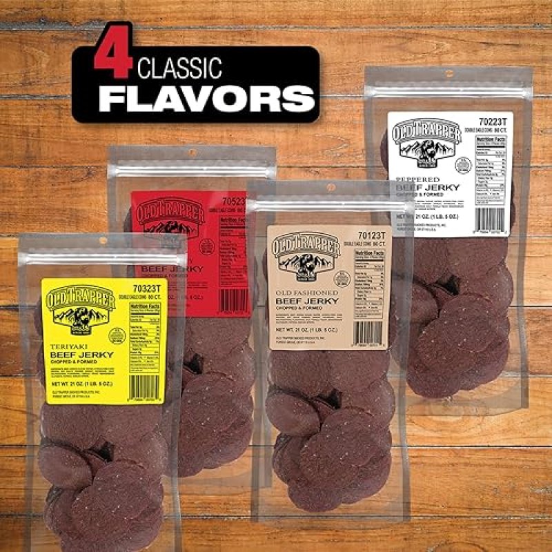 OLD TRAPPER DOUBLE EAGLE HOT SPICY BEEF JERKY 21OZ NATURAL WOOD SMOKED HIGH PROTEIN SNACK