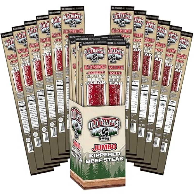 OLD TRAPPER KIPPERED STEAK SNACK PACK, 2OZ INDIVIDUALLY WRAPPED, 22G PROTEIN, 12-PACK