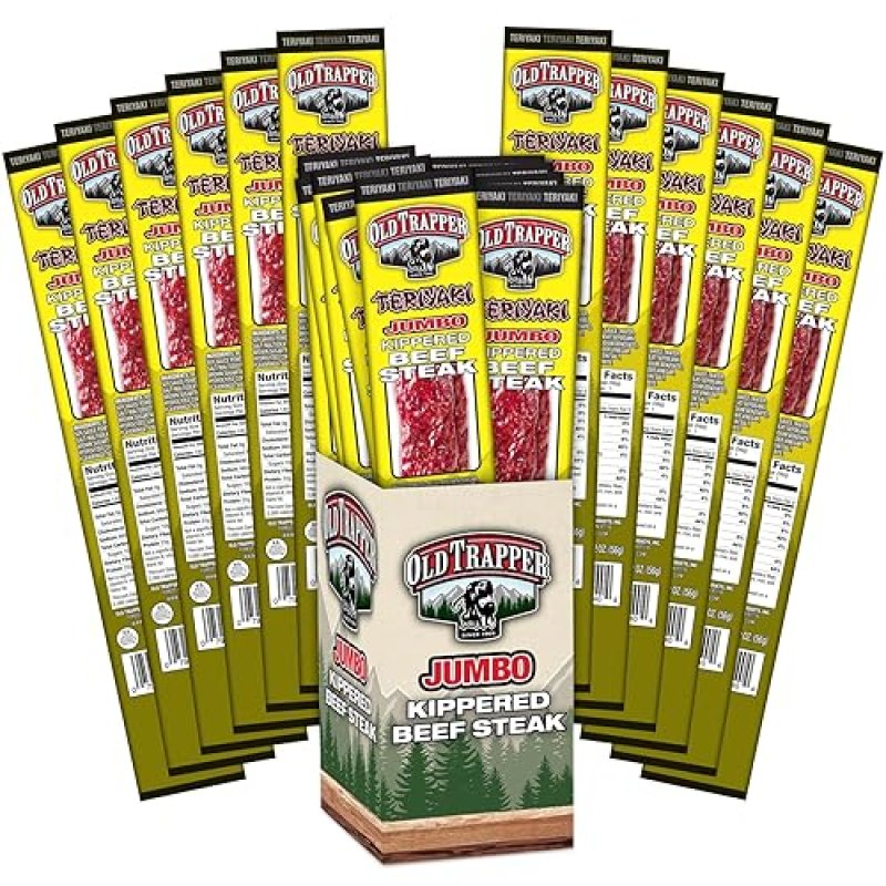 OLD TRAPPER TERIYAKI KIPPERED STEAK SNACK, 2OZ INDIVIDUALLY WRAPPED, 22G PROTEIN, PACK OF 12