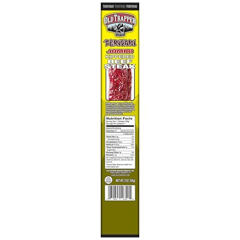 OLD TRAPPER TERIYAKI KIPPERED STEAK SNACK, 2OZ INDIVIDUALLY WRAPPED, 22G PROTEIN, PACK OF 12