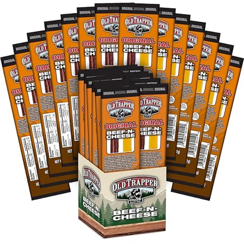 OLD TRAPPER BEEF-N-CHEESE ORIGINAL 1.3OZ SNACK STICKS WITH AMERICAN CHEESE, 14 PACK