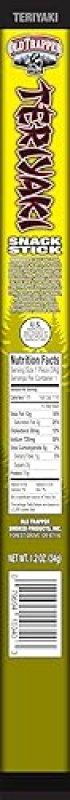 OLD TRAPPER TERIYAKI SNACK STICKS 1.2OZ, NATURAL WOOD SMOKED MEAT, 11G PROTEIN, 24 PACK