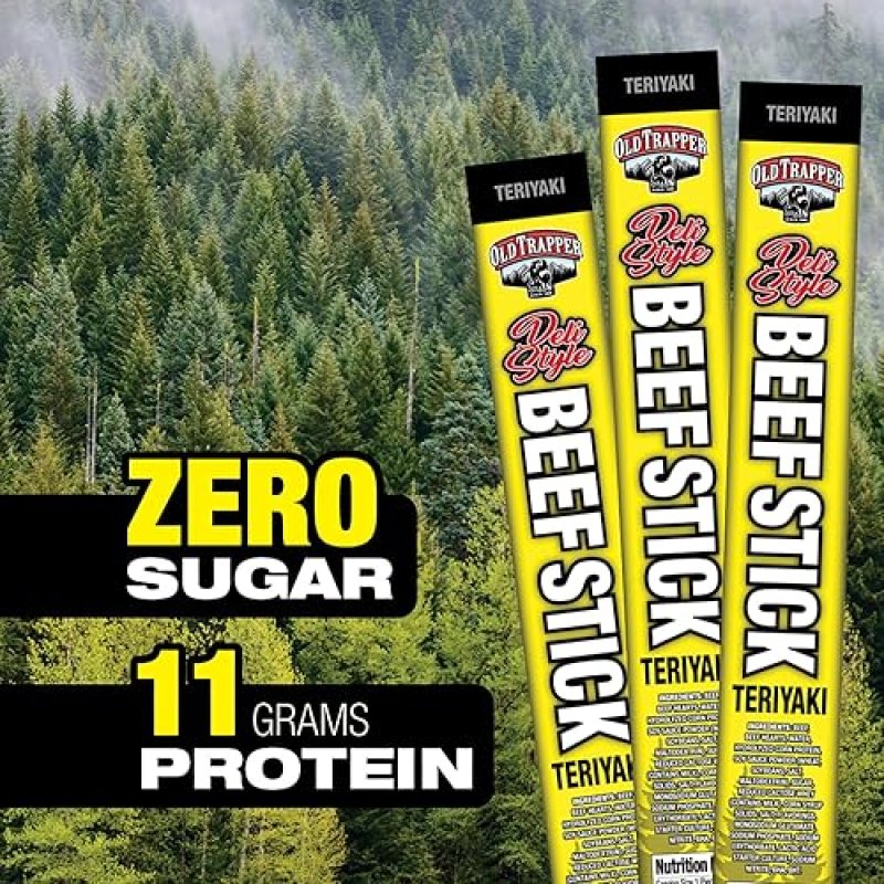 OLD TRAPPER TERIYAKI SAUSAGE STICKS, 1.75OZ INDIVIDUALLY WRAPPED, 10G PROTEIN, PACK OF 26