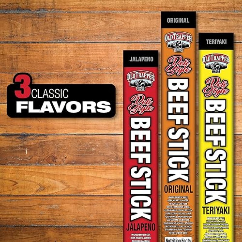 OLD TRAPPER TERIYAKI SAUSAGE STICKS, 1.75OZ INDIVIDUALLY WRAPPED, 10G PROTEIN, PACK OF 26