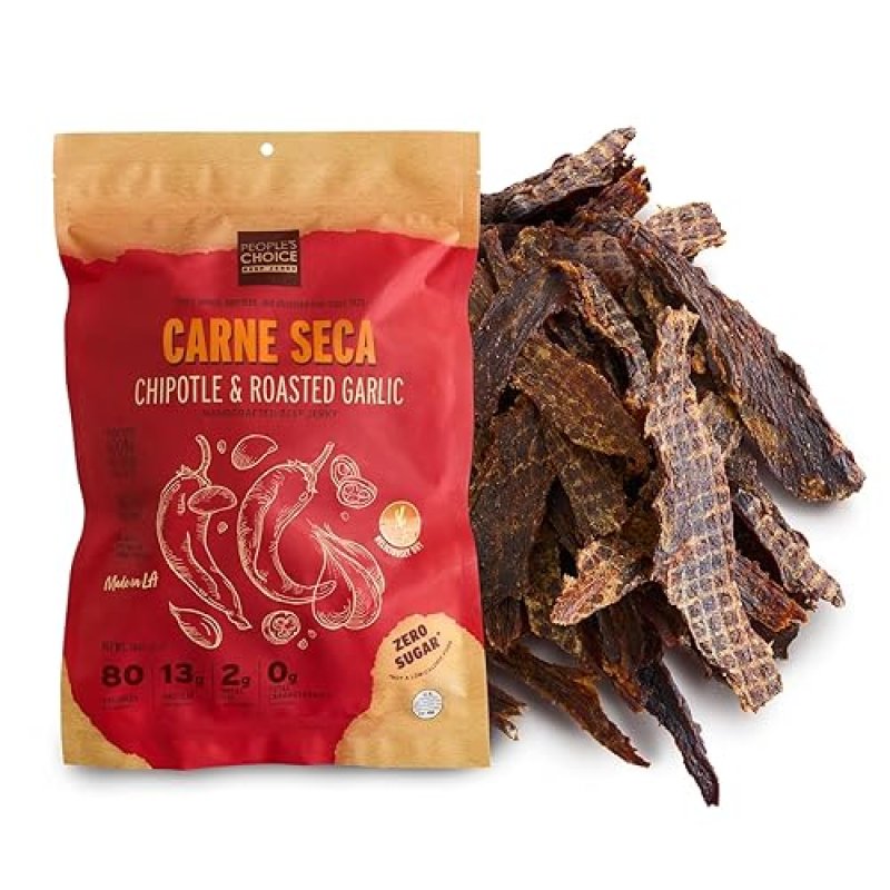 PEOPLE S CHOICE BEEF JERKY CHIPOTLE ROASTED GARLIC 13G PROTEIN SUGAR FREE KETO 1 LB BAG