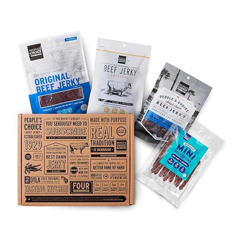 PEOPLE S CHOICE BEEF JERKY VARIETY PACK HIGH PROTEIN MEAT SNACK, 4 BAGS, MADE IN USA GIFT