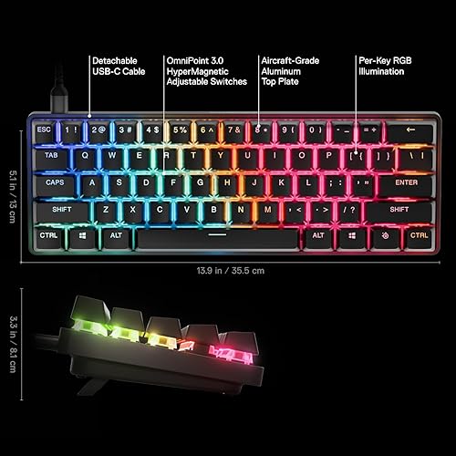 STEELSERIES APEX PRO MINI GEN 3 KEYBOARD WITH OMNIPOINT 3.0 SWITCHES, RGB, USB-C, PBT KEYS