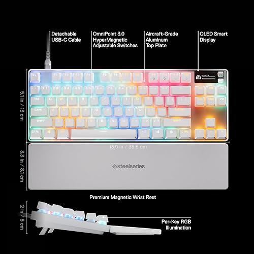 STEELSERIES APEX PRO TKL GEN 3 WHITE KEYBOARD WITH OMNIPOINT 3.0 SWITCHES RGB LIGHTING