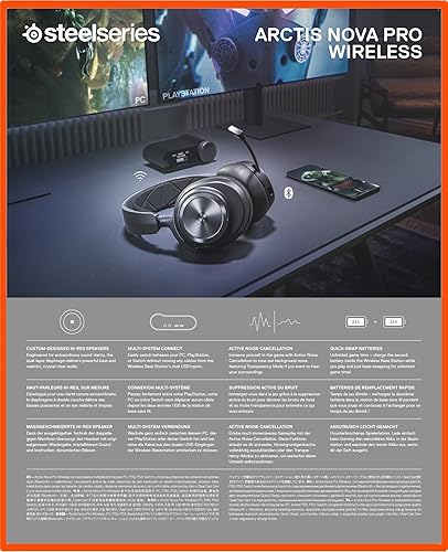 STEELSERIES ARCTIS NOVA PRO WIRELESS GAMING HEADSET WITH ANC, HI-FI AUDIO CLEARCAST MIC
